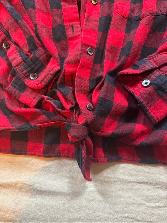 Madewell Red and Black Plaid Blue Flannel Button-Down Shirt Small - Picture 4 of 6